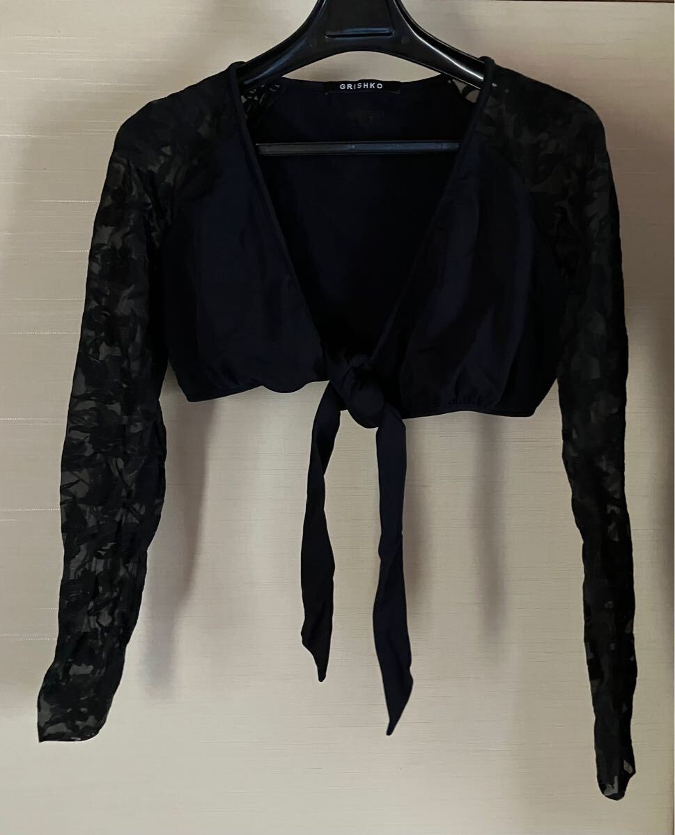 グリシコ バレエ トップス カシュクール 40 Mサイズ ブラック フラワー柄 USED ボレロ 長袖拍卖