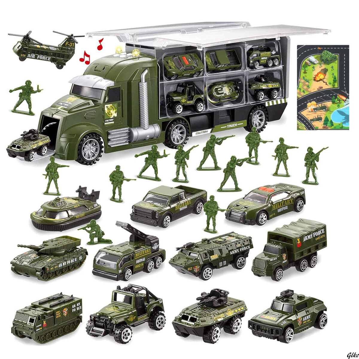【移動可能な作業部品で遊びながら学べる】軍事車両セット 合金製ミニカー 大型収納車 子供 プレゼント 軍事マップ付き 作業車両拍卖