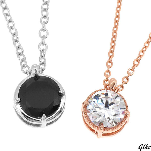 【ジルコニアが輝くデザインで、ペアジュエリーとして贈り物に最適】 ローズBOX ジルコニア シルバー ピンクゴールド ペアネックレス拍卖