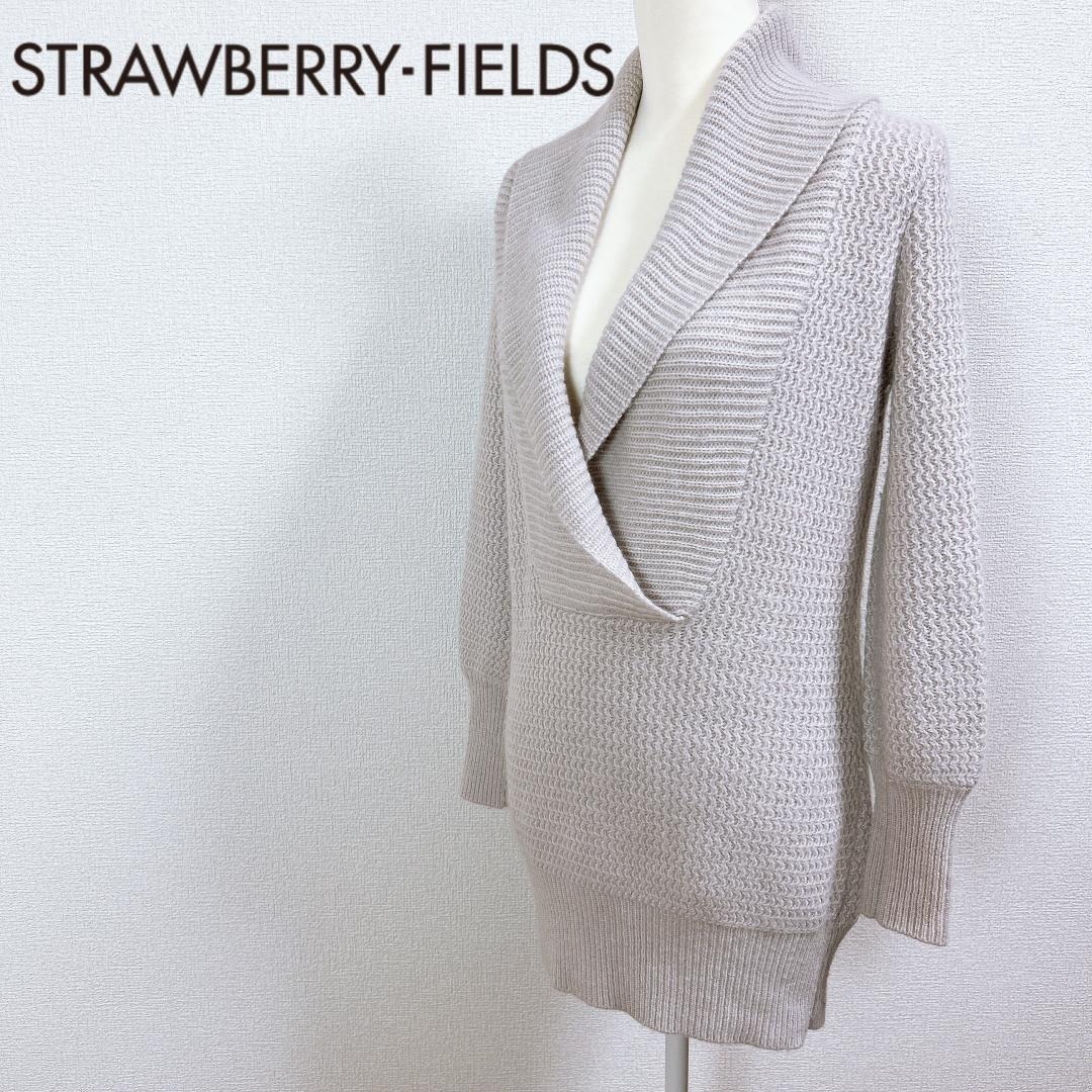 ■ STRAWBERRY-FIELDS ストロベリーフィールズ アルパカ ニット ワンピース 日本製 長袖 レディース ホワイト ベージュ拍卖