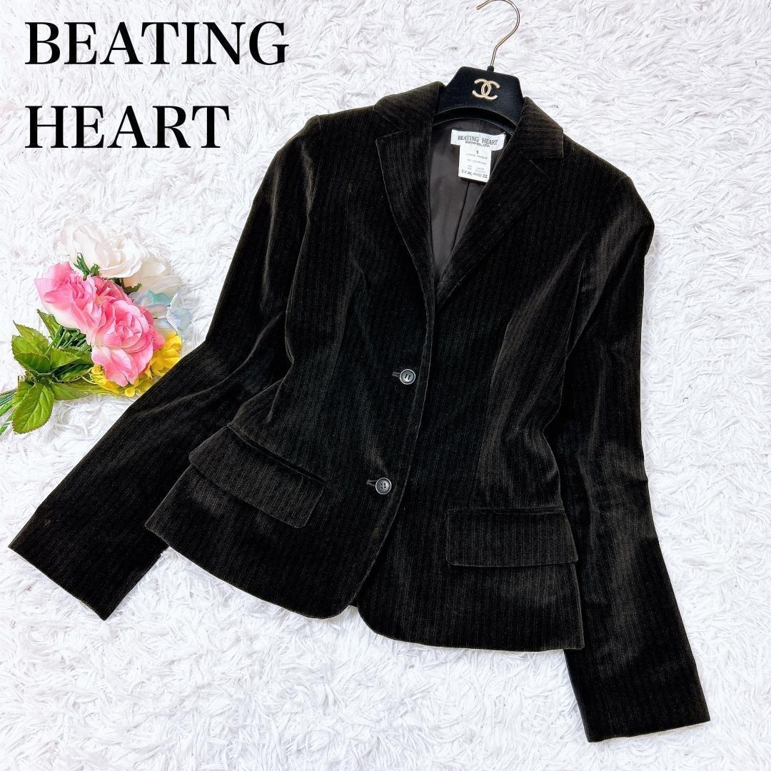 ■ BEATING HEART ビーティングハート イタリア製 テーラード ジャケット コットン 綿 ストライプ 濃茶 ブラウン サイズ1 Sレディース拍卖