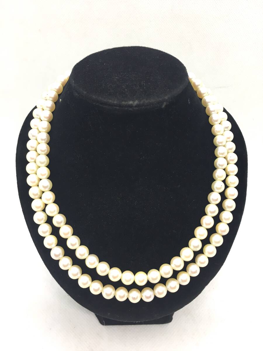 パール 真珠 二重 2連 ネックレス 39cm 55.2g 約7mm SILVER シルバー PA-1拍卖