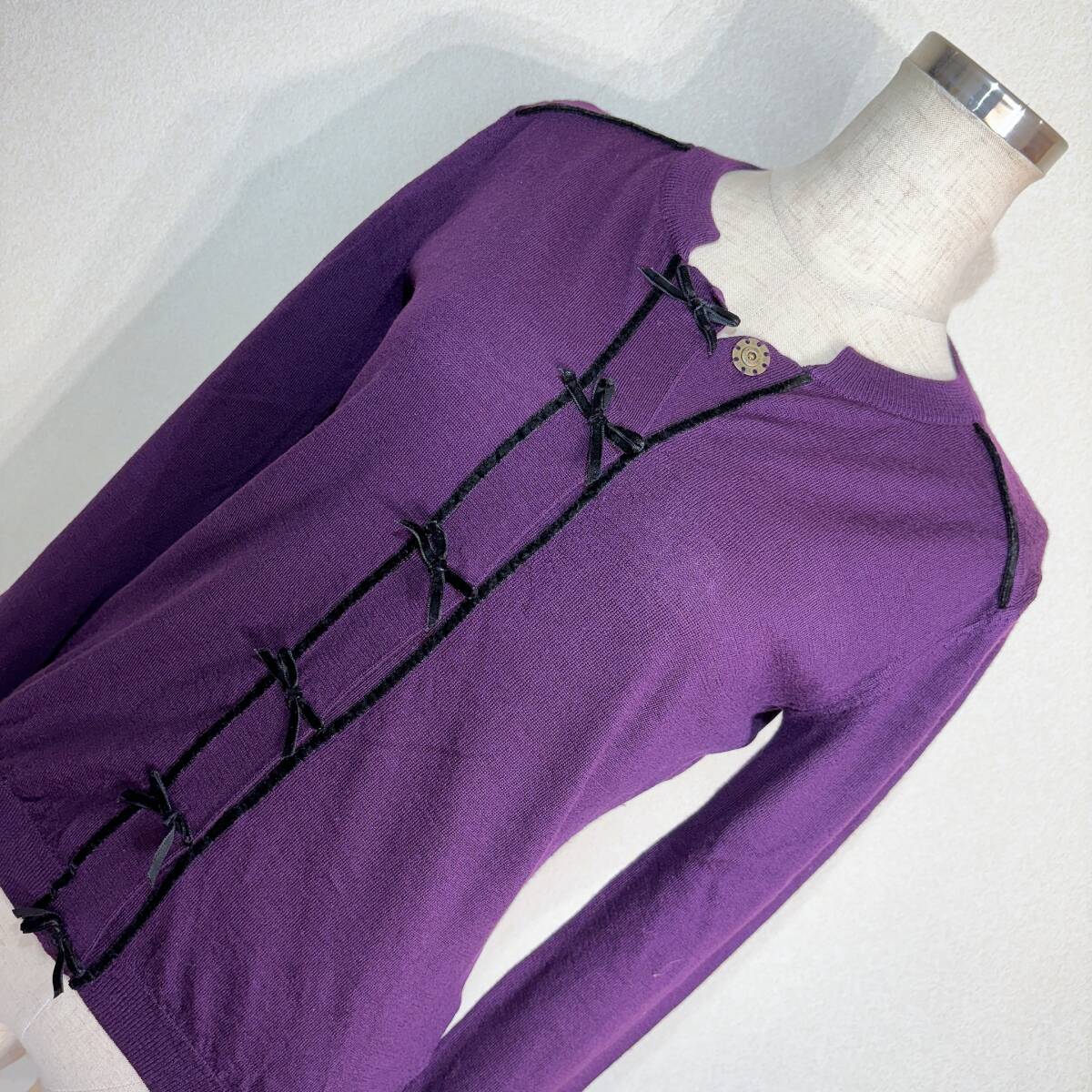 C105■REDヴァレンティノ★紫&黒ベロア&リボン★カーディガン■拍卖