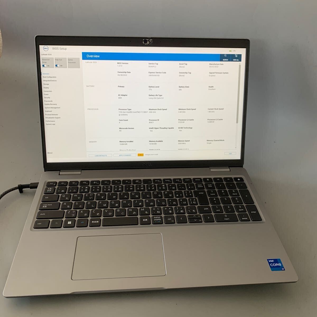 JK5674 DELL Latitude 5520/Core i7-1185G7 /メモリー:16GB/SSD:512/BIOS確認だけ/外観ハゲあり拍卖