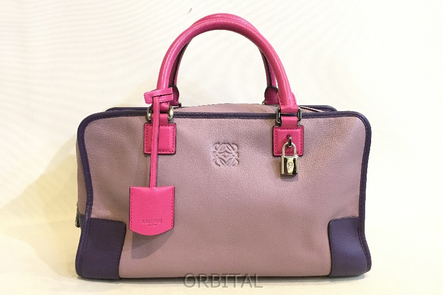 二子玉) ロエベ LOEWE アマソナ36 レザー ハンドバッグ パープル レディース 正規 鍵付拍卖