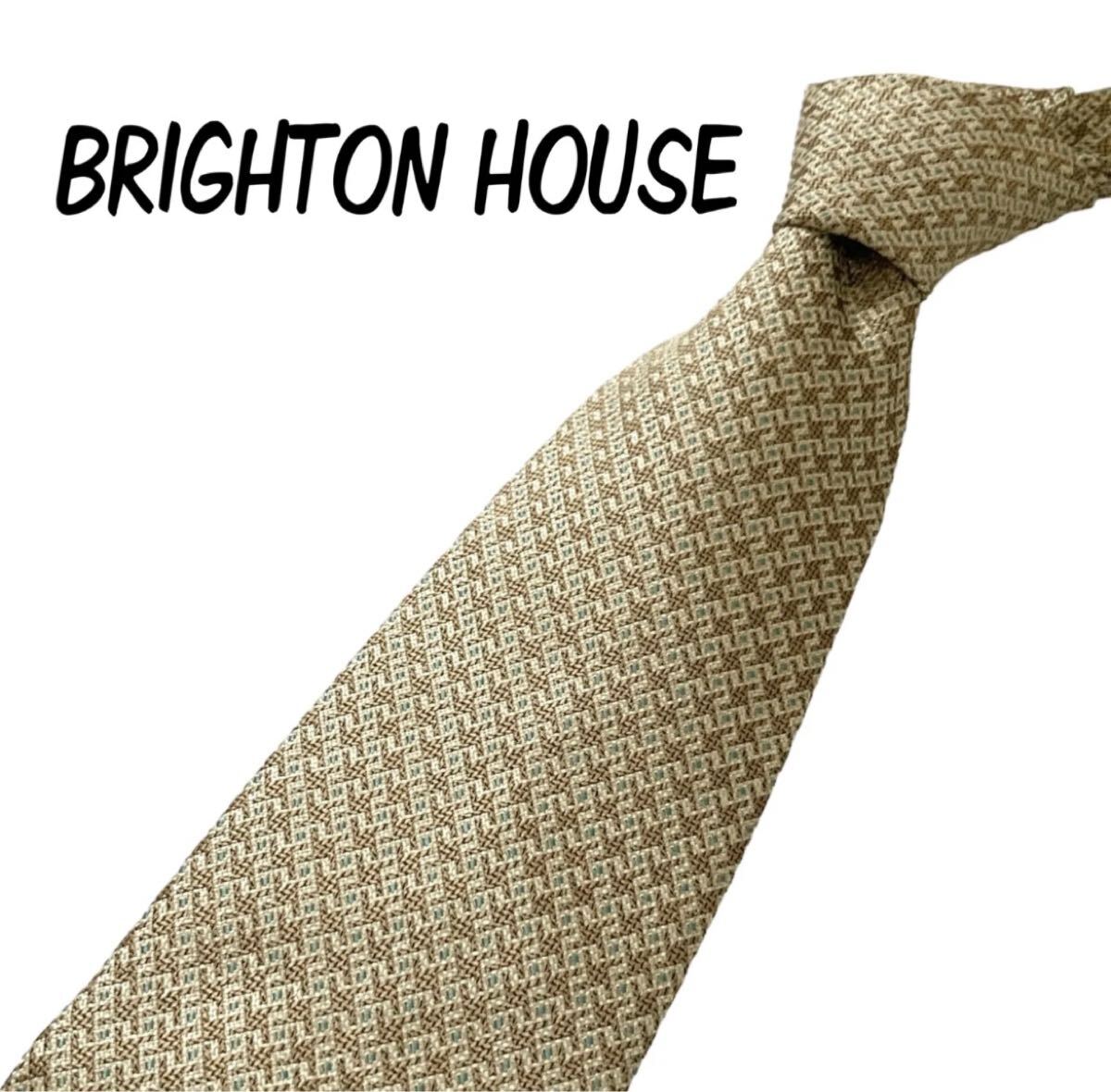 BRIGHTON HOUSE ブライトンハウス メンズ ネクタイ ビジネス シルフ100% ブラウン系 総柄 (H56)☆拍卖