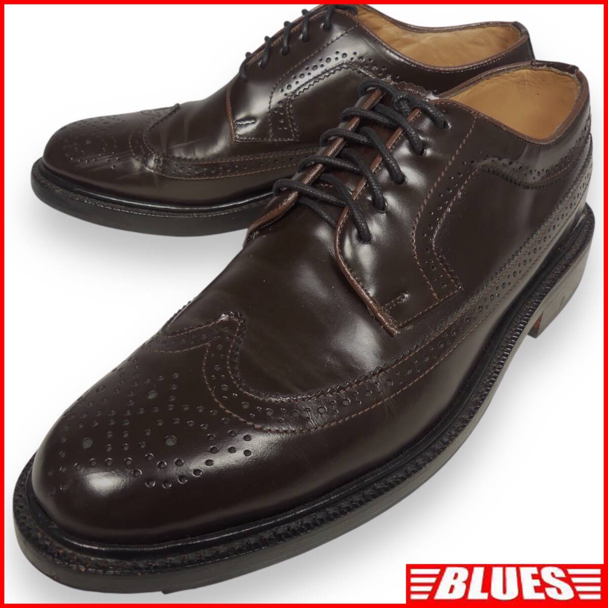 即決★Tabloid news★26cm レザーレースアップシューズ メンズ 8 茶 ウィングチップ 本革 本皮 革靴拍卖