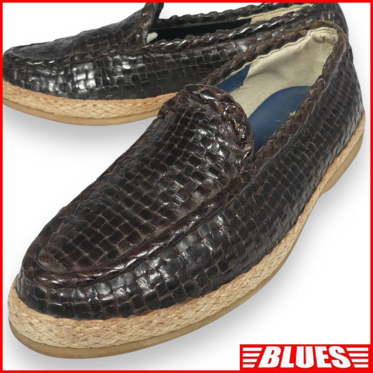 即決★NETTUNO★25cm レザースリッポン ネットゥーノ メンズ 7 黒 編み込み イントレチャート 本革 本皮 ローファー 革靴 モカシン拍卖