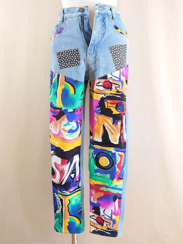 NO!JEANS ノー!ジーンズ カラフルパッチワークくるぶし丈ユーズド加工デニムパンツ拍卖