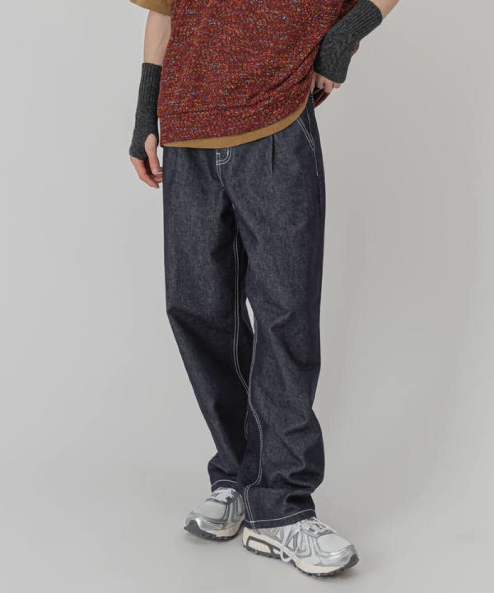 FOLLOWIN ワンタックステッチ生地デニムパンツ ゆるダボ メンズライク S拍卖