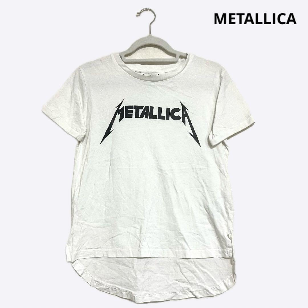 メタリカ×gu Tシャツ ホワイト スリット入り プリントTシャツ 半袖 春夏拍卖