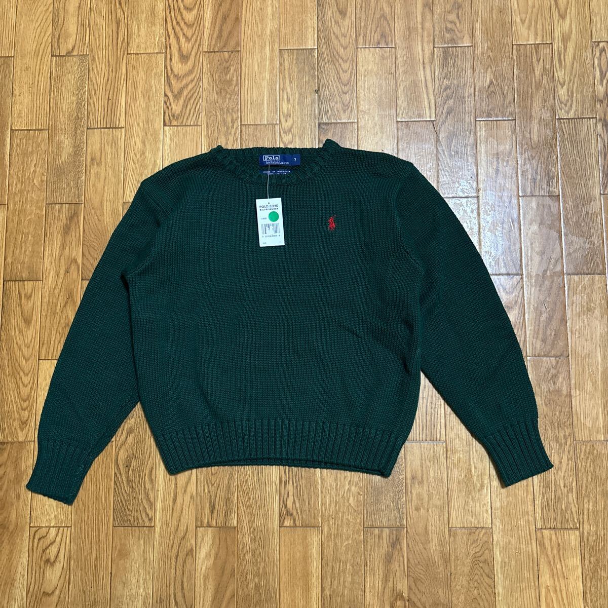 NOS 90s POLO RALPH LAUREN コットン セーター 緑 7サイズ 古着 ラルフローレン 未使用拍卖
