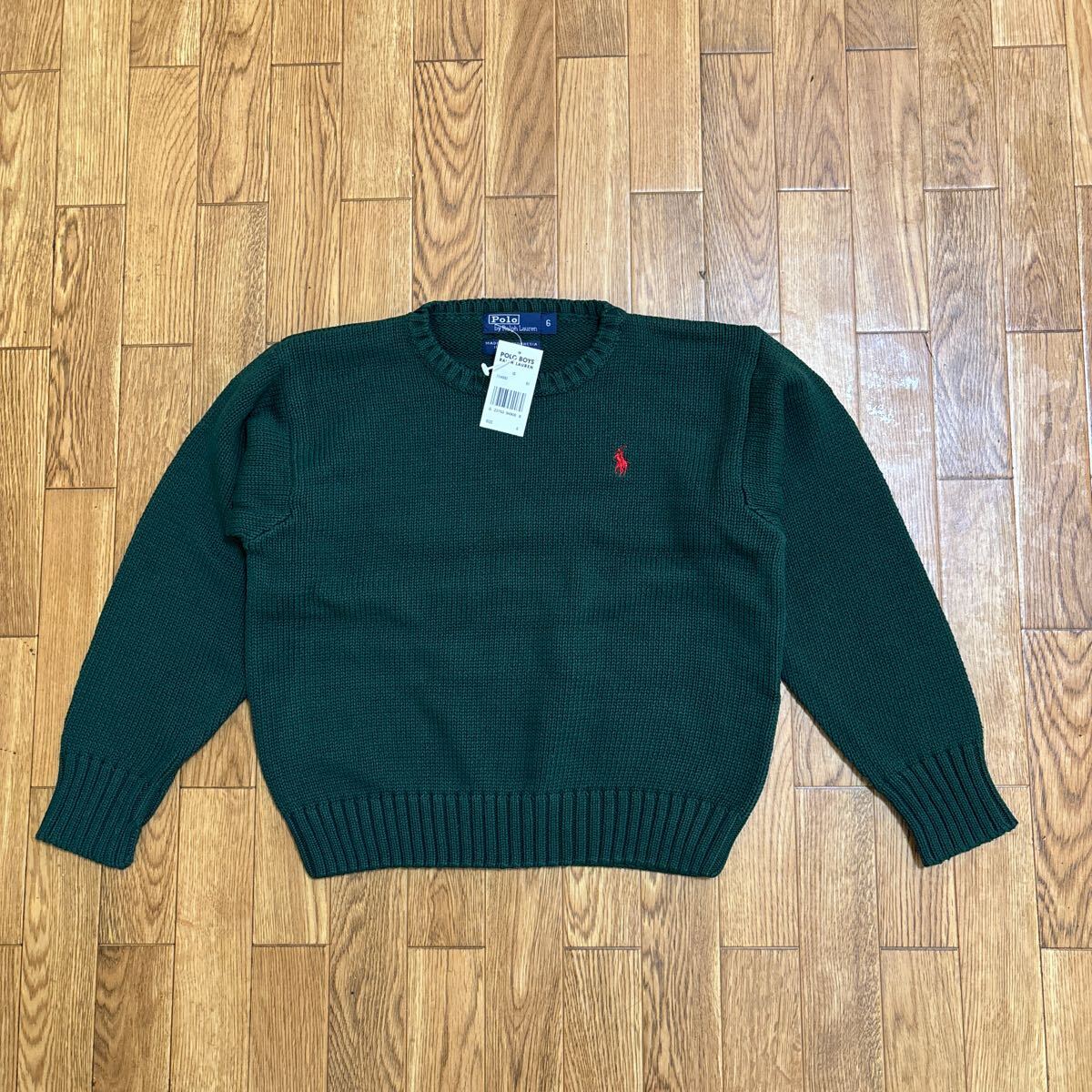 NOS 90s POLO RALPH LAUREN コットン セーター 緑 6サイズ 古着 未使用 ラルフローレン拍卖