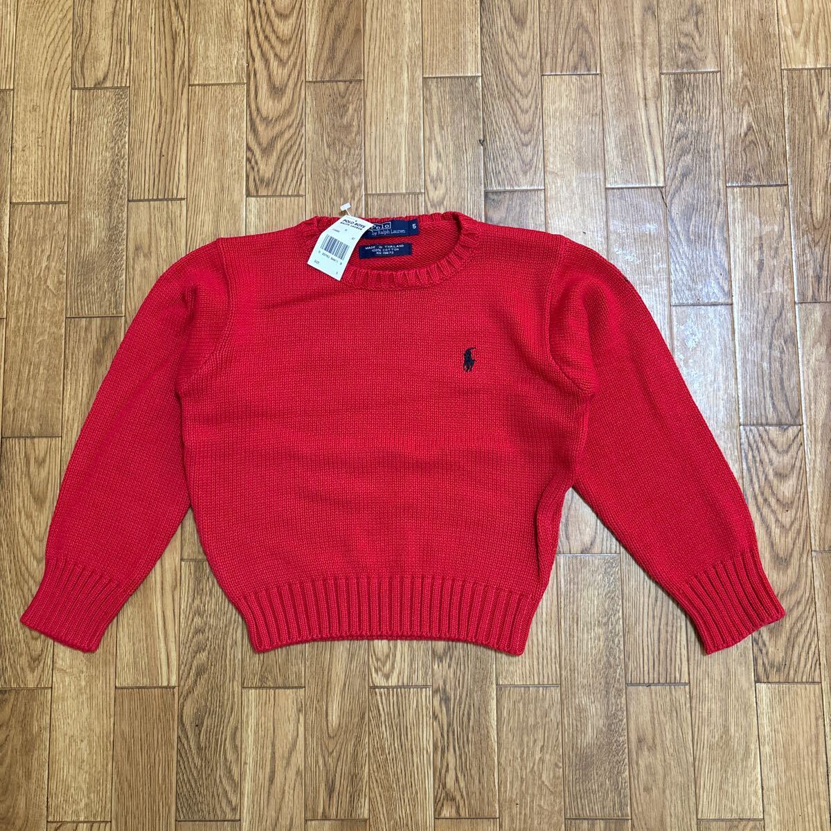 NOS 90s POLO RALPH LAUREN コットン セーター 赤 5サイズ 古着 ラルフローレン 未使用品拍卖