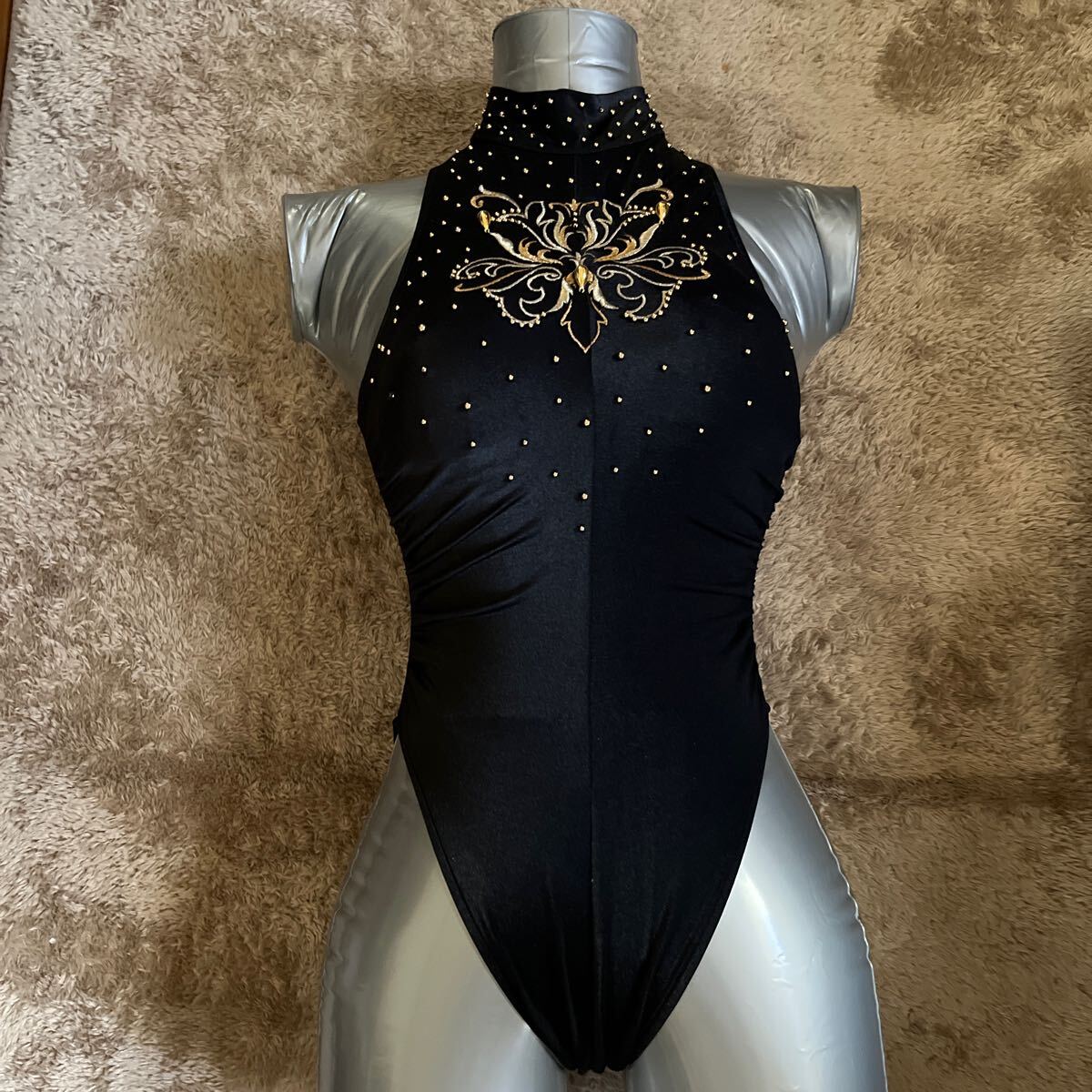 超お値打ち出品 特注品 Lady's バックジップハイネック超ハイレグレオタード S~Mサイズ ブラック used超美品拍卖