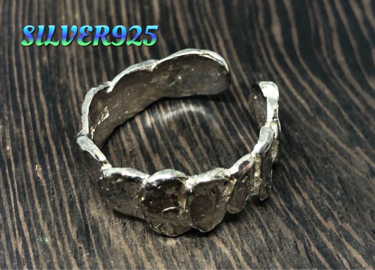 シルバー925リング 手仕事 風合いウェーブ 波 鎚目模様 フリー 22号 6け YQKAOおー66け拍卖
