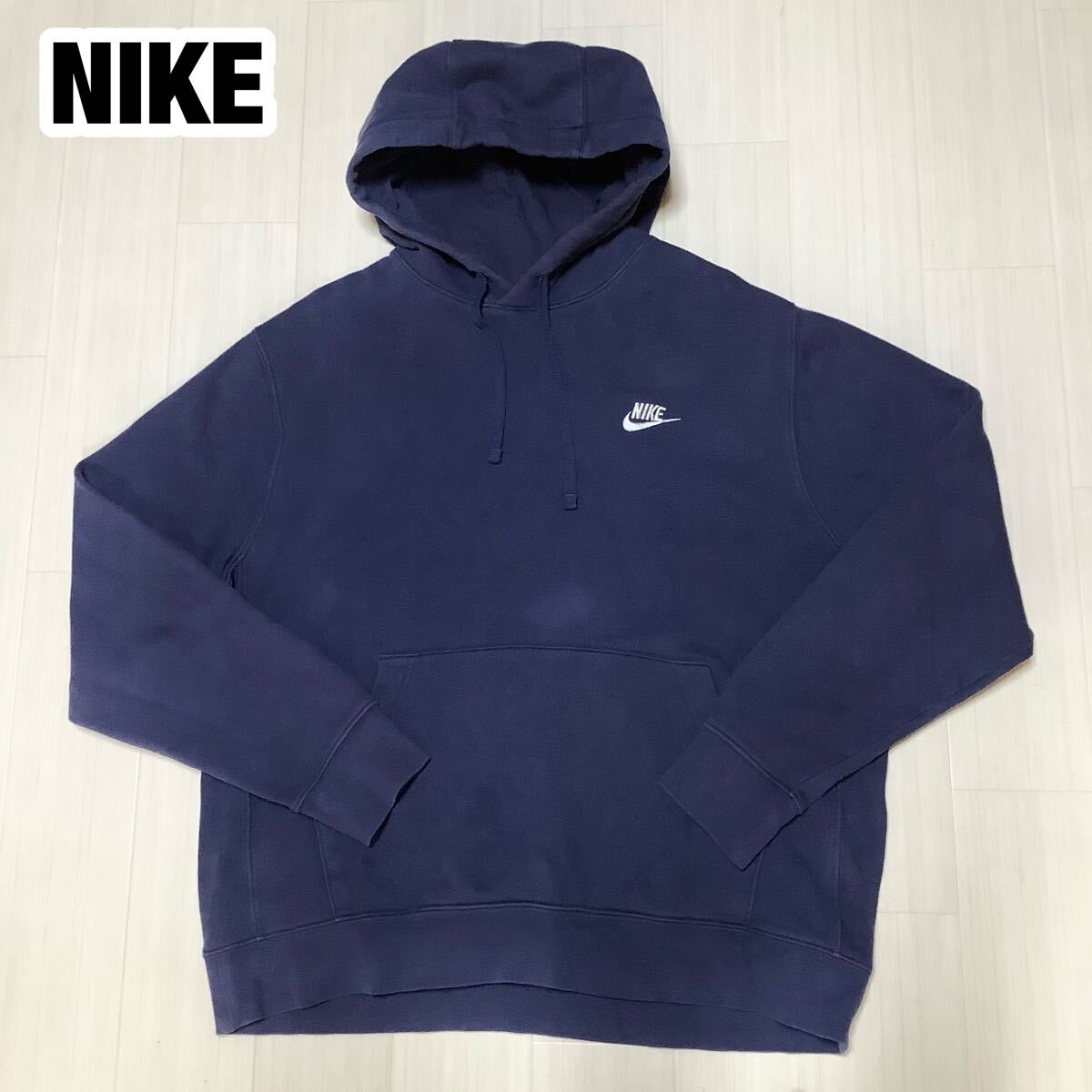 NIKE ナイキ フルオーバー パーカー L ネイビー 刺繍ロゴ 裏起毛拍卖