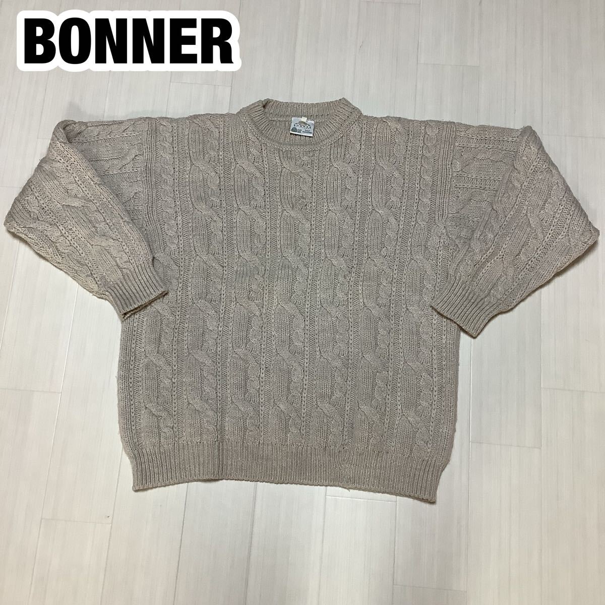 BONNER OF IRELAND ボナオブアイルランド ケーブルニット フィッシャーマンニット L アイボリー アイルランド製拍卖