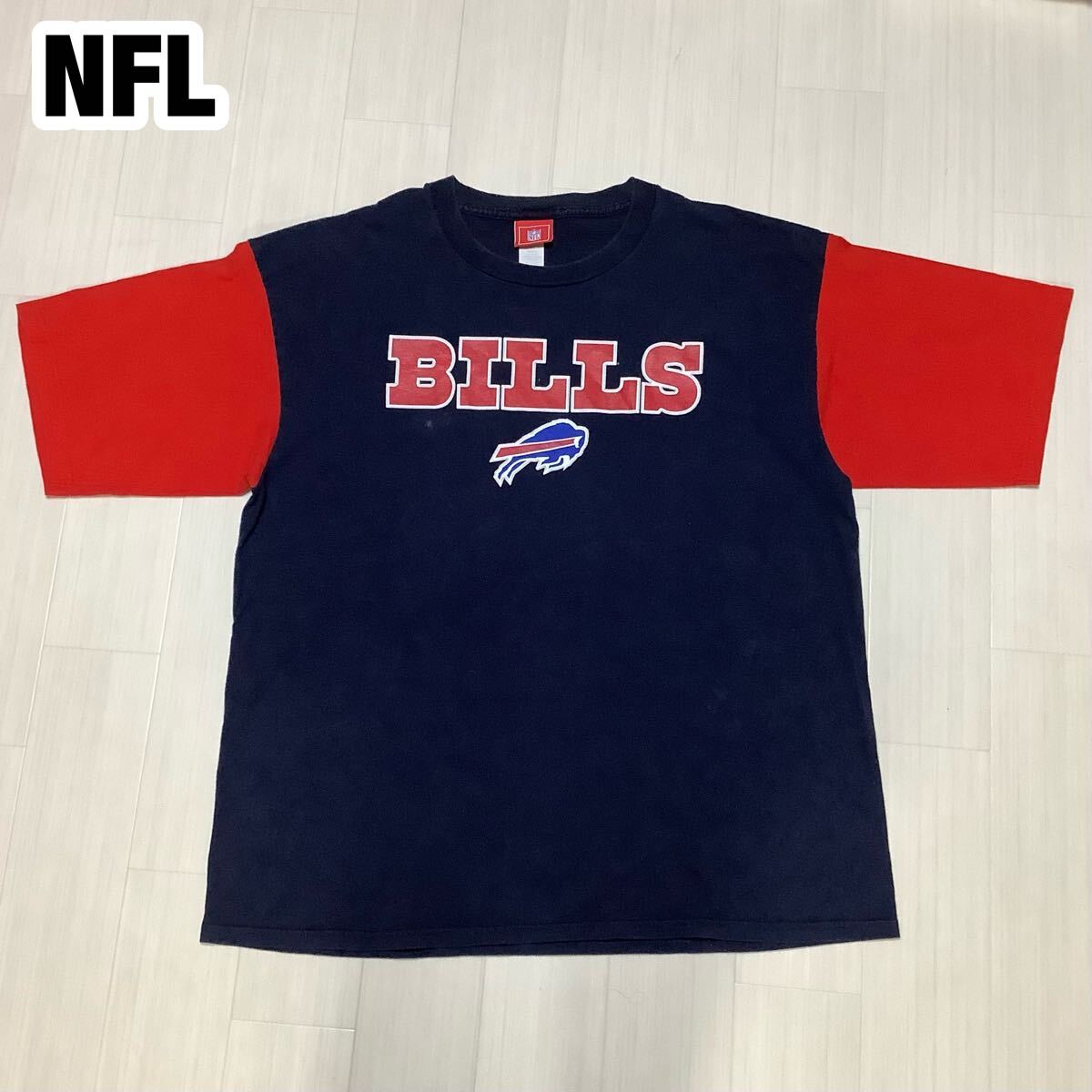 NFL BILLS バッファロービルズ 半袖Tシャツ XLARGE ネイビー×レッド ビッグプリント拍卖