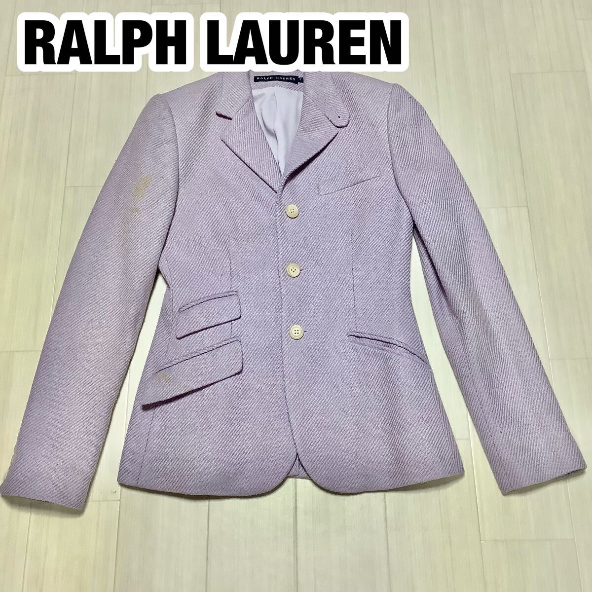 RALPH LAUREN ラルフローレン ジャケット シルク混 絹混 7 ライトパープル センターベント 肩パッド有拍卖