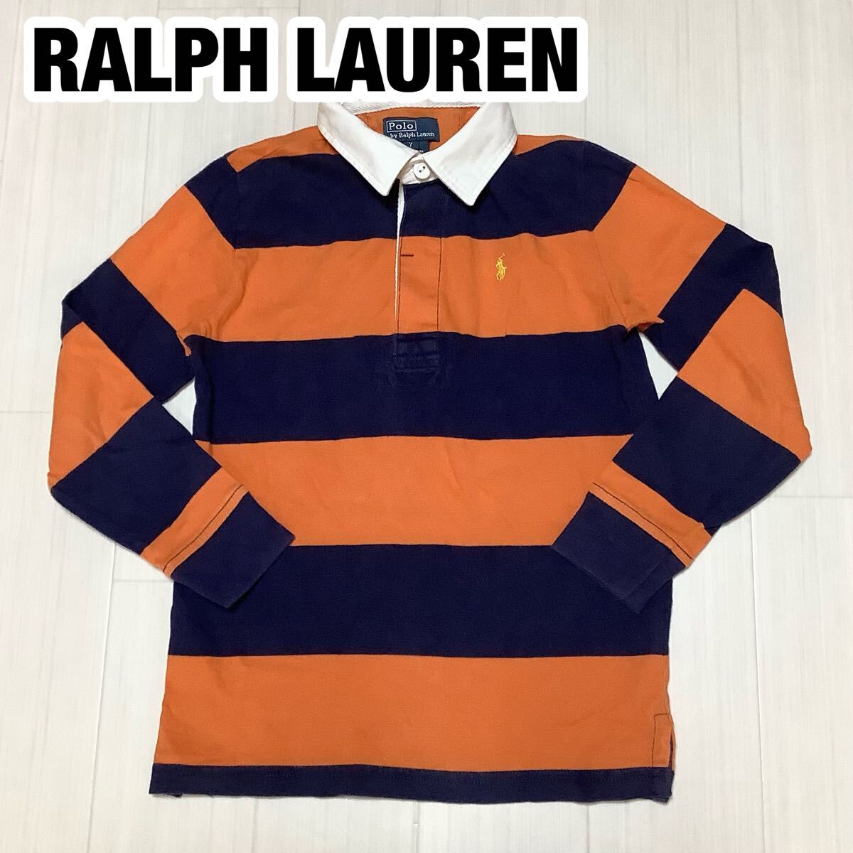 POLO BY RALPH LAUREN ポロ バイ ラルフローレン ラガーシャツ 7 ボーダー柄 ネイビー×オレンジ 刺繍ポニー ユース拍卖