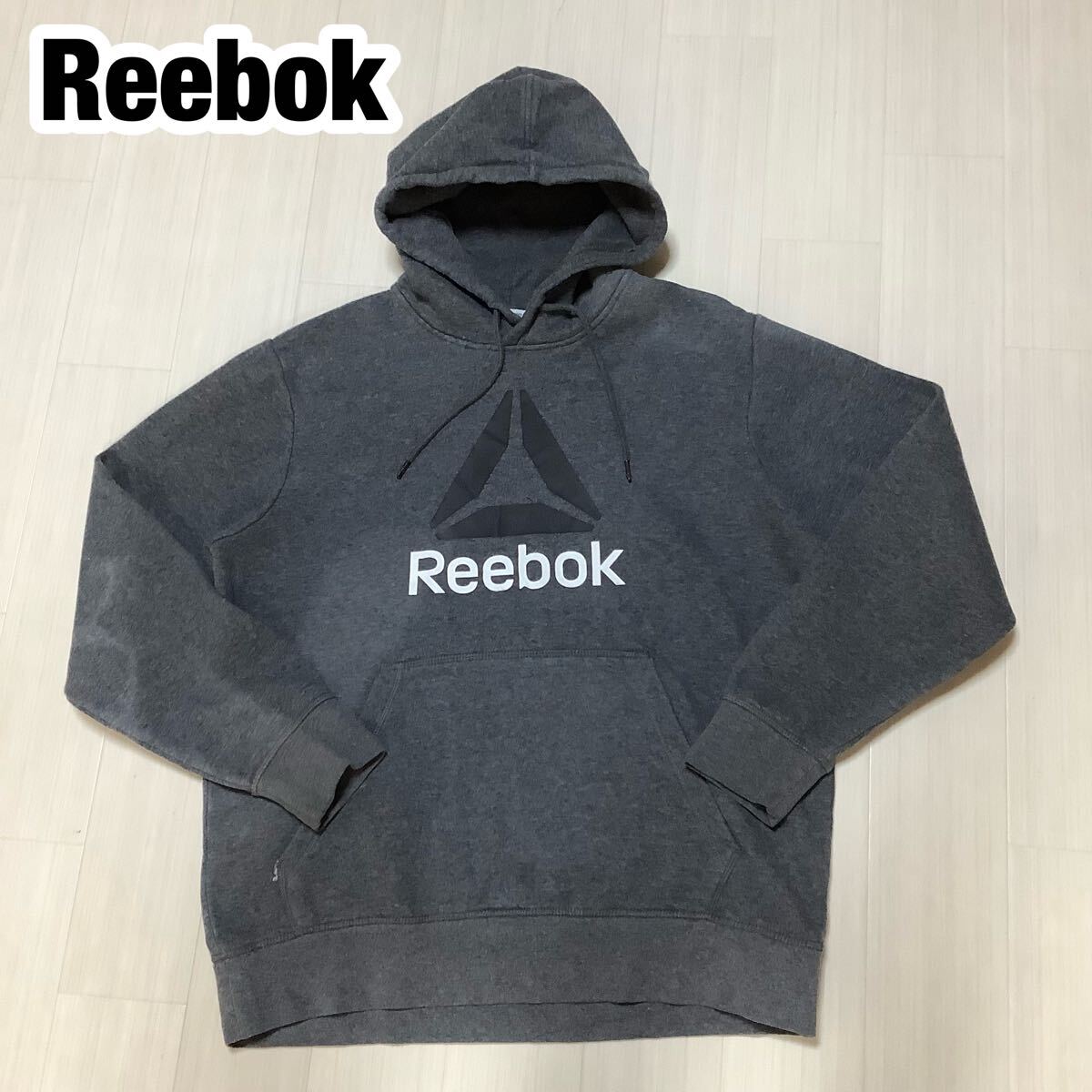 Reebok リーボック フルオーバーパーカー グレー M デルタロゴ ビッグプリント 裏起毛拍卖