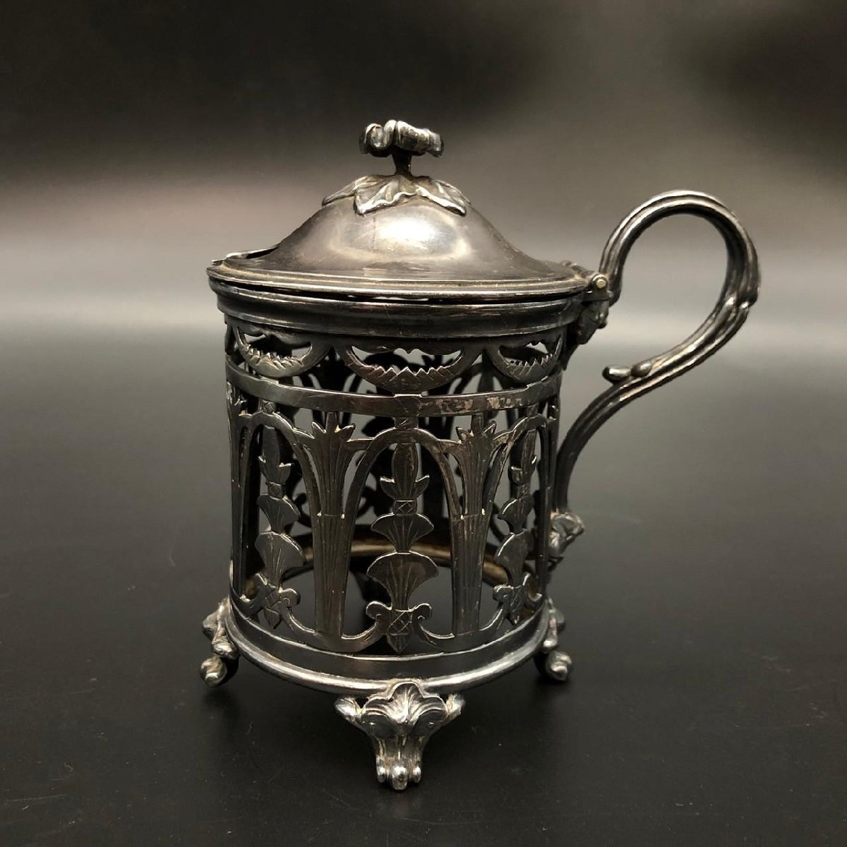 SW1204-7-4 クリストフル ジャムポット シルバー アンティーク マスタードポット 119207 CHRISTOPLE 口径6高10.5㎝ 199g 60サイズ拍卖