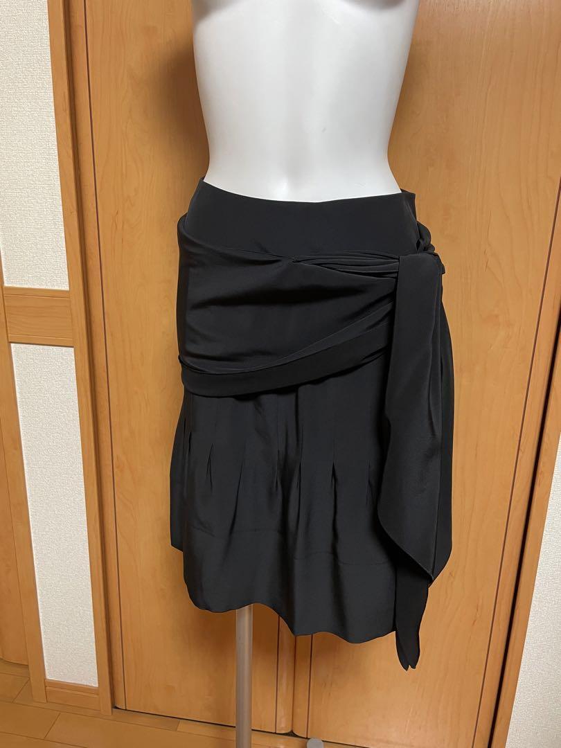 CHANEL シャネル ビンテージ 黒 フレアスカート ひざ丈 ラップスタイル拍卖