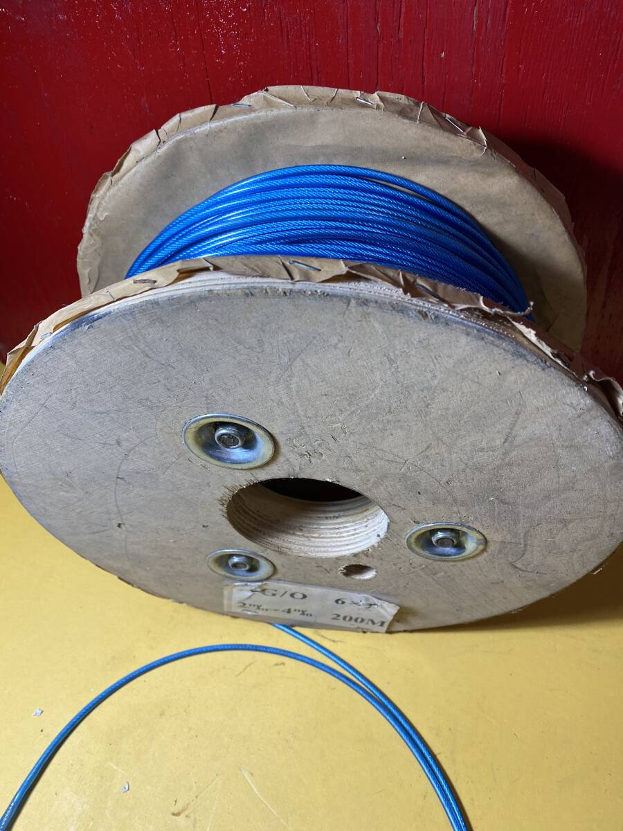 ブルー被覆ワイヤー G/O 6×7 2mm→4mm ドラム巻き 元は200m巻き 残り100m以上は有り 116拍卖