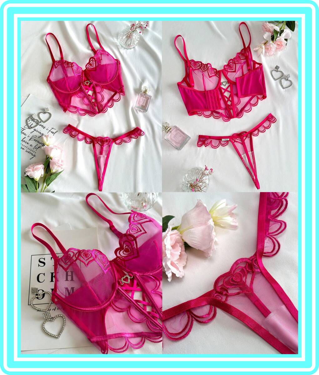 ★超素敵★アンダーワイヤー★シースルー★ランジェリーセット★ロングブラ★シースルー★ピンク★大人可愛い★ボーン入★K143拍卖