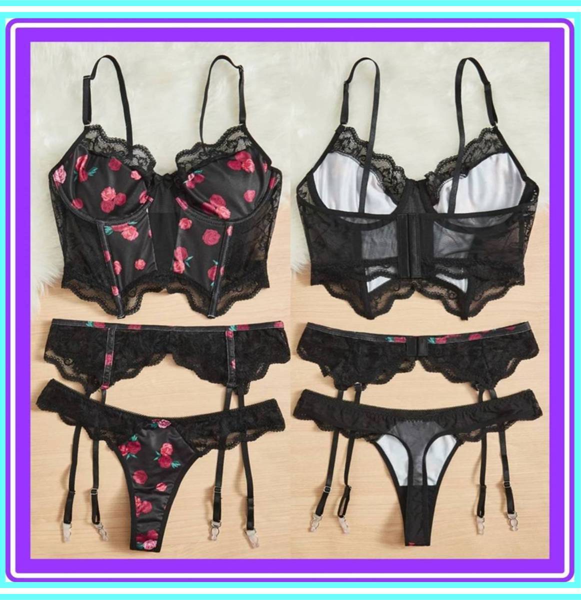 ★超素敵★ガーターランジェリーセット★大人可愛い★ビスチェブラ★アンダーワイヤー★サテン★キュート★Sexy★HAK54拍卖
