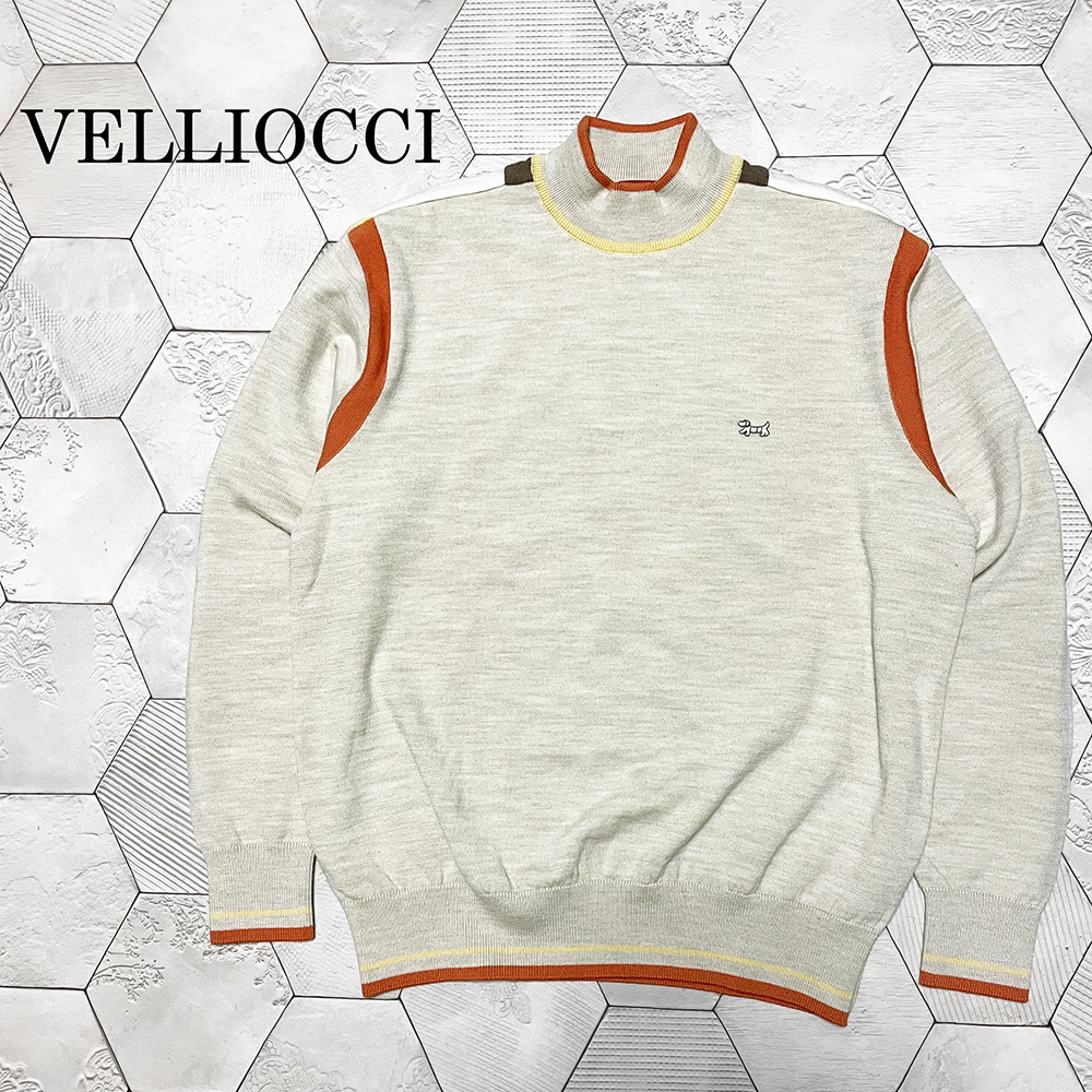 定価3万円 ヴェリオッチ 日本製【VELLIOCCI】ダックスフントワッペン付き ウール100% モックネックニット/ゴルフニット 48拍卖