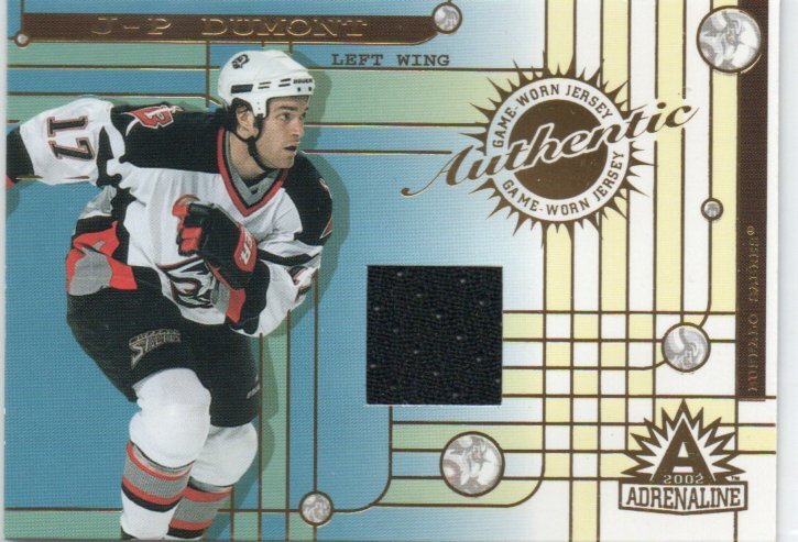 NHL J.P DUMONT 2002 PACIFIC ADRENALINE AUTHENTIC GAME WORN HOCKEY JERSEY拍卖