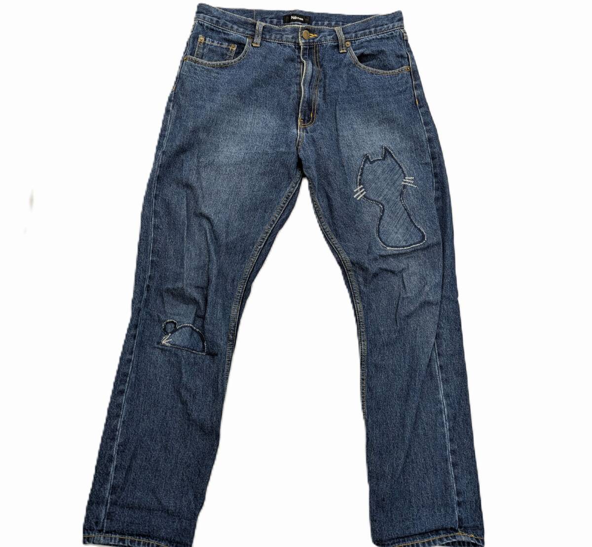 中古 Ne-net ネネット ネコ ねずみ デニム パンツ パッチワーク NE71FF503 サイズ3拍卖