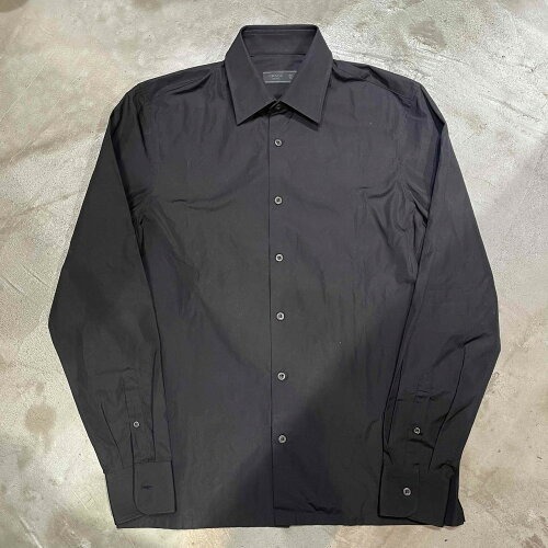 PRADA BLACK COTTON L/S SHIRT SIZE-38 UCN482 S231 プラダ コットンシャツ ブラック拍卖