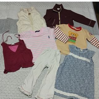 ① 女の子用 100 服 7点セット まとめ HUSHUSH 3can4on DOGDEPT a.v.v  長袖 上着 ベスト 防寒 ワンピース ズボン トレーナー拍卖