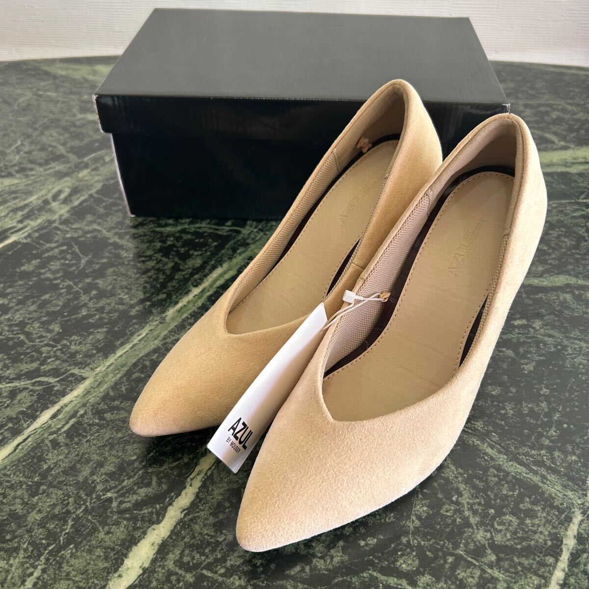【新品】AZUL by MOUSSY★アズールバイマウジー スエード調パンプス Sサイズ 22.5cm程度 ライトベージュ ポインテッドトゥ拍卖