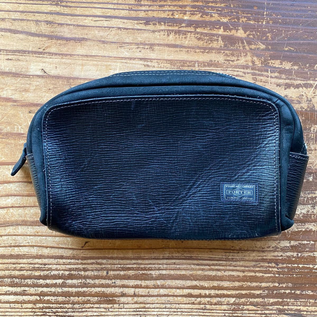 【初期 PORTER ポーター レザー ポーチ バッグ 本革 スウェード ブラック 黒 吉田カバン タンカー クラチカ キチゾー 20cm × 12cm】拍卖