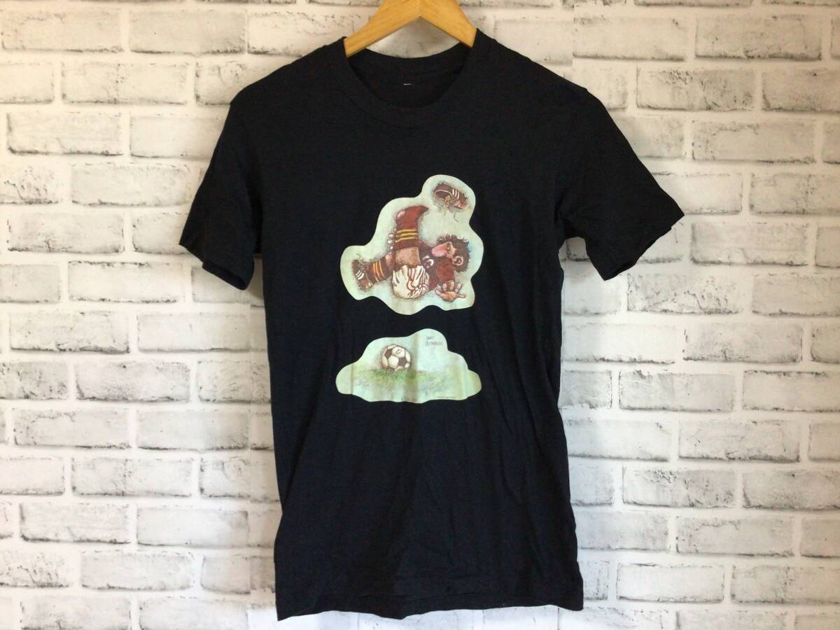 X609 GARY PATTERSON/ゲイリー パターソン アートTシャツ 半袖 ブラック KICK OFF サッカー フロント ビンテージ 古着/現状品拍卖