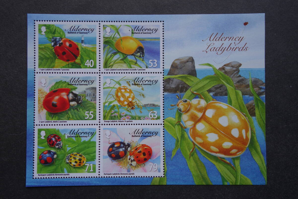 外国切手: (イギリス王室属領)オルダニー島切手 「オルダニー島のテントウムシ」(ナナホシテントウ ほか)6種m/s 未使用拍卖