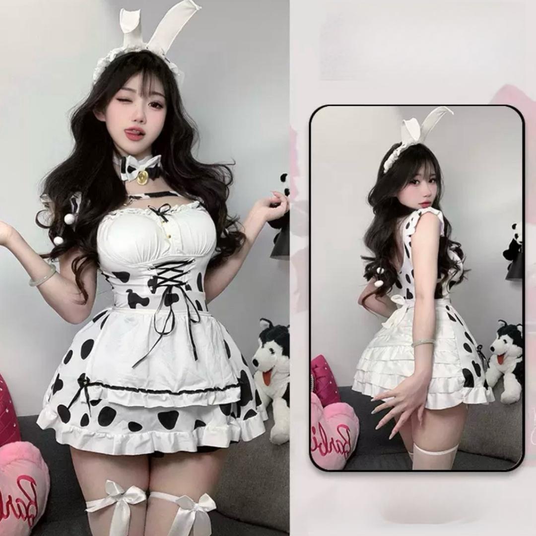 ★牛柄メイドバニーガール風コスチュームセットイベント 映え セクシー拍卖