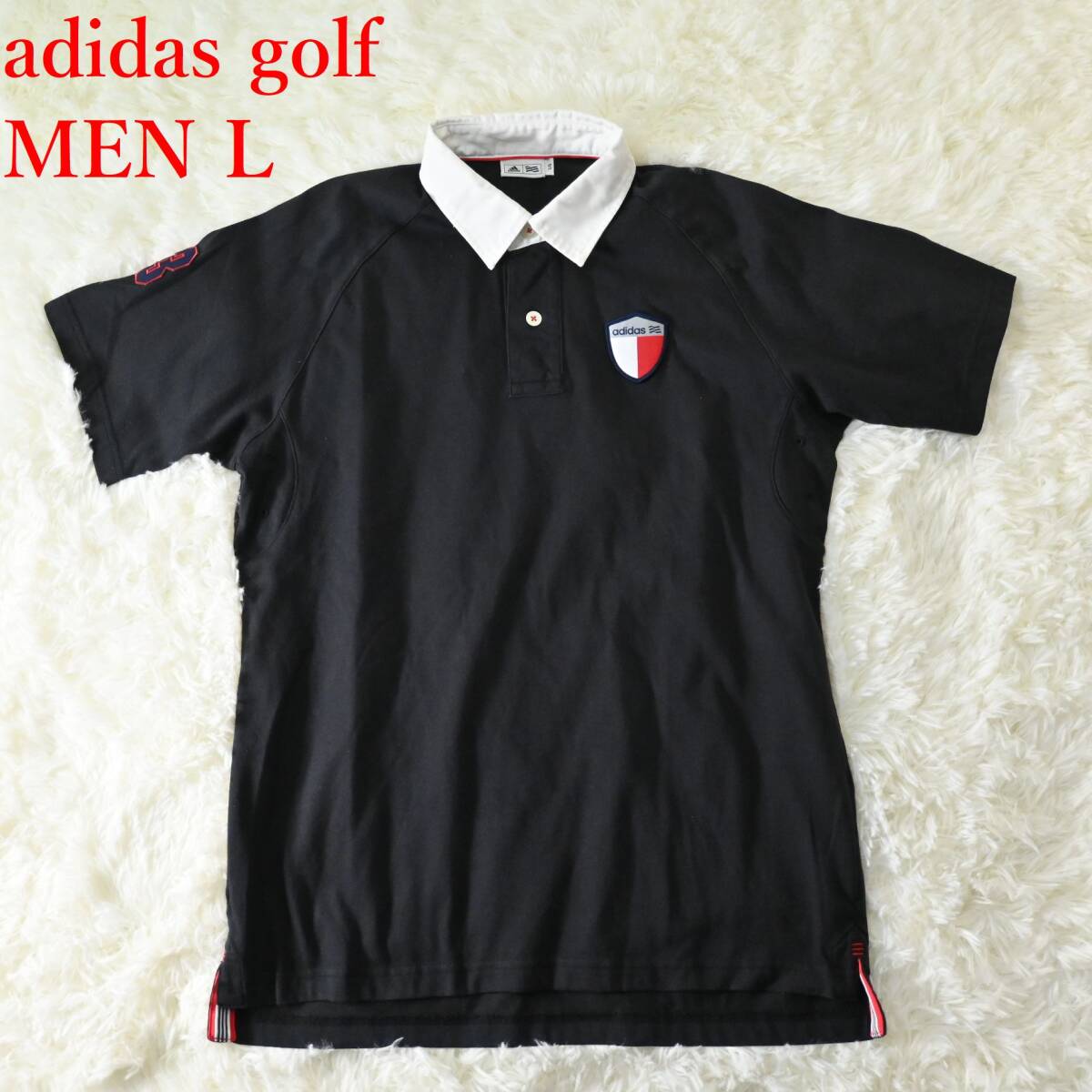 C2 サイズL アディダスゴルフ 黒 半袖プルオーバー ラガーシャツ風拍卖