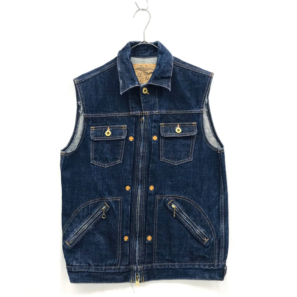 KZ8073★VISE RED TAiL : Cross Denim Vest 1st★M★インディゴデニム Wジップ デニムベスト赤耳拍卖