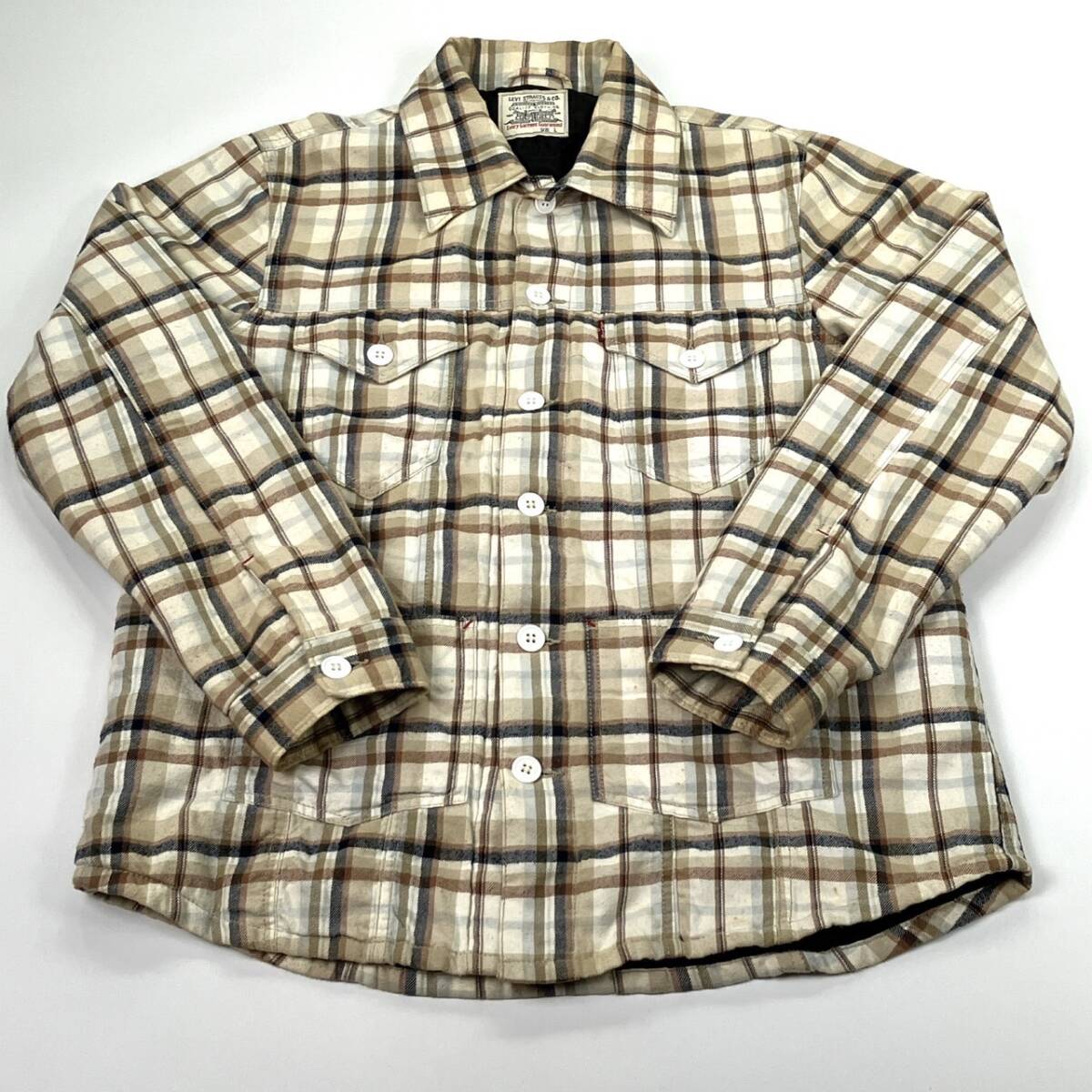 L LEVI'S リーバイス 中綿 シャツ アウター 厚手 チェック ベージュ sh0716拍卖