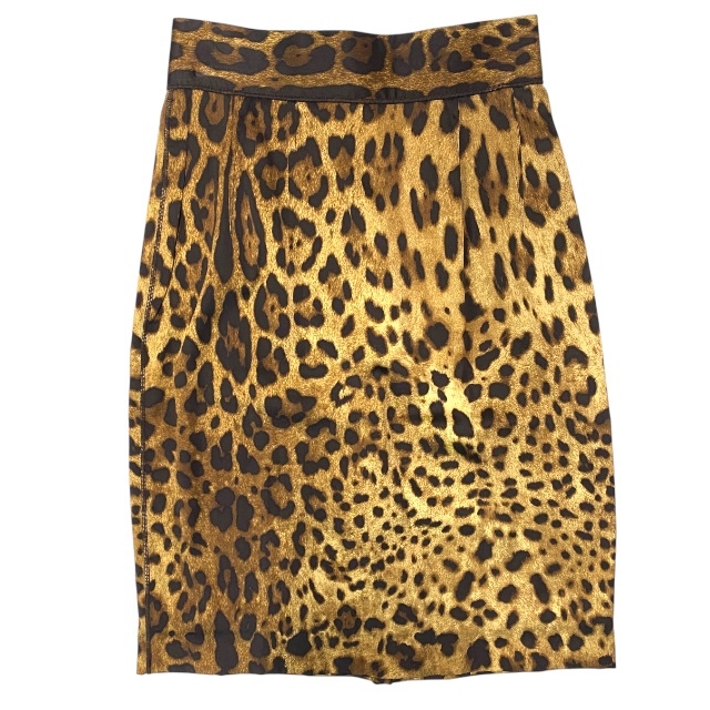 DOLCE&GABBANA ドルチェ&ガッバーナ ボトムス スカート ひざ丈スカート タイトスカート ヒョウ柄 レオパード柄 シルク ブラウン (36)拍卖