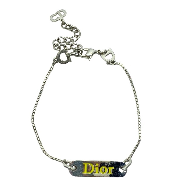 Christian Dior クリスチャンディオール ブレスレット バングル アクセサリー ジュエリー 小物 ロゴプレート メタル シルバー イエロー拍卖
