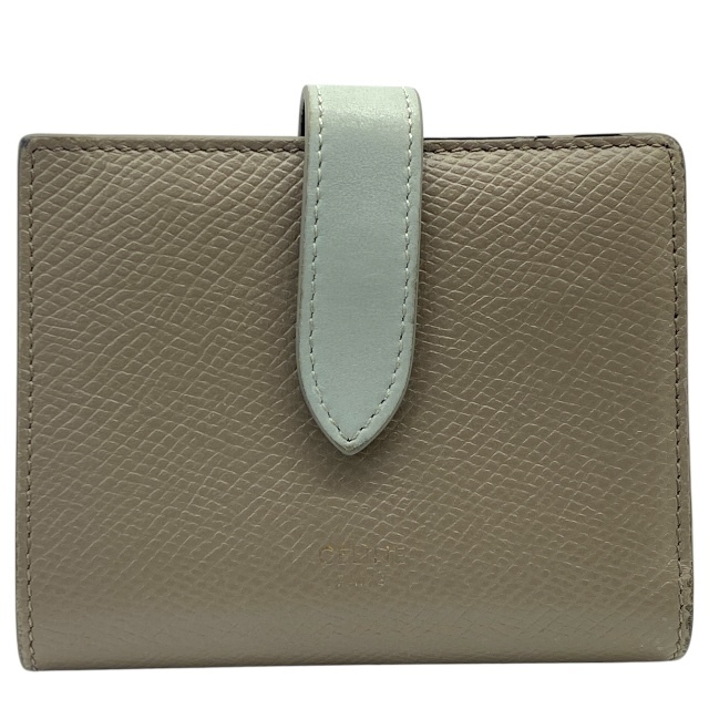 CELINE セリーヌ 財布 二つ折り財布 折財布 コンパクトウォレット ミニ財布 ロゴ レザー グレー拍卖