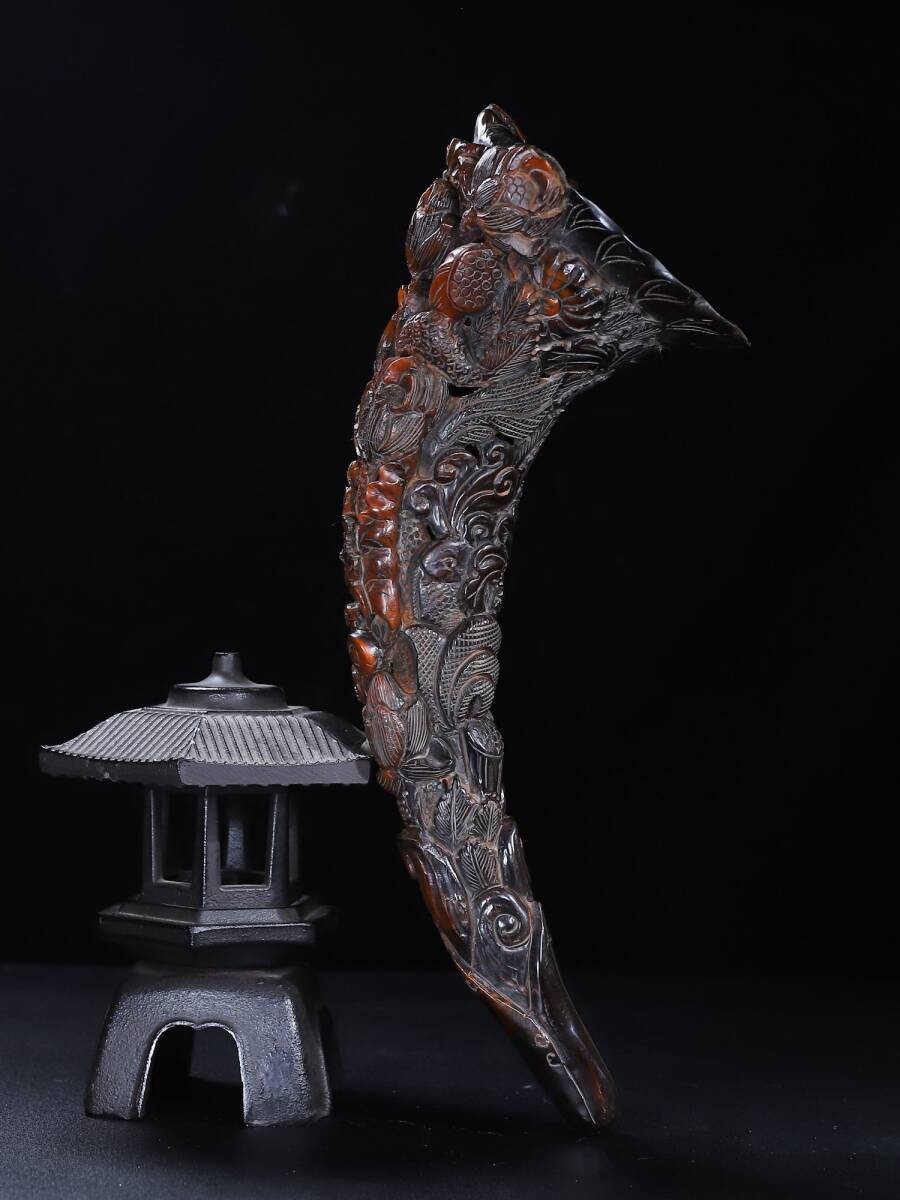 『清・乾隆年製・古角材彫・連年有魚・魚子紋・牛角紋・珍品・置物』極細工・東洋彫刻・骨董品・古賞物・中国古玩・中国古美術拍卖