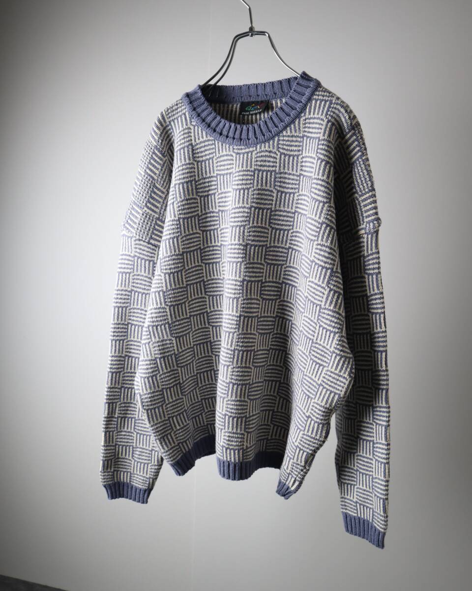 K300/03 GREG NORMAN Basket Check Pale tone Cotton Knit Sweater Pale tone バスケットチェック ジャガード コットン ニット セーター拍卖