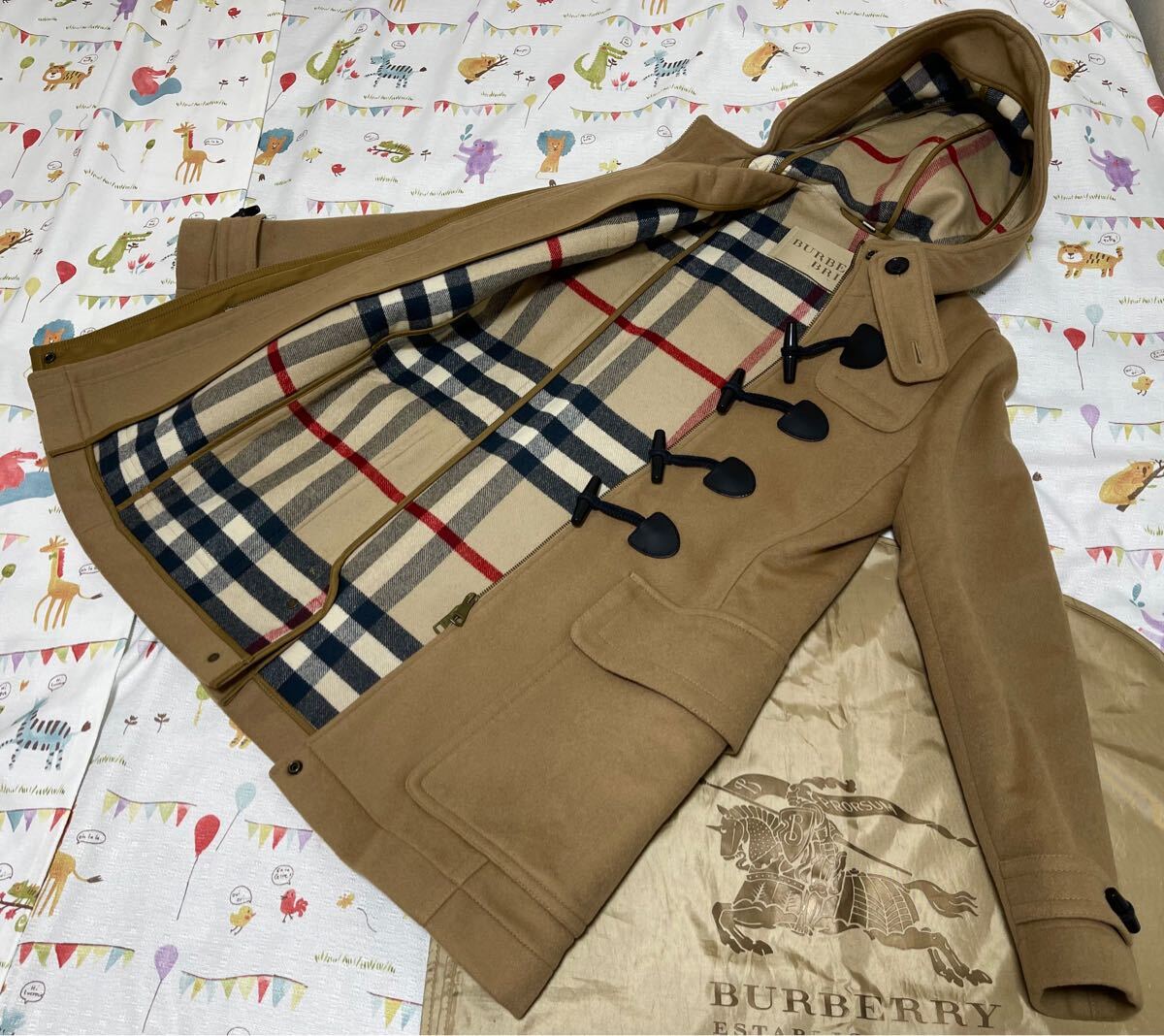 高年式20万★レディース165 170 M36 38キャメルチェックウール牛角ダッフルコート春秋冬物バーバリーブリットBurberry Brit冬物拍卖